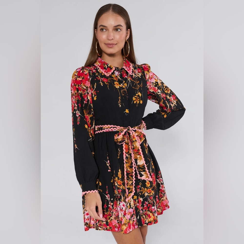 Avara Faye Dress NWT Floral Black and Pink Women's Dress Size S XS